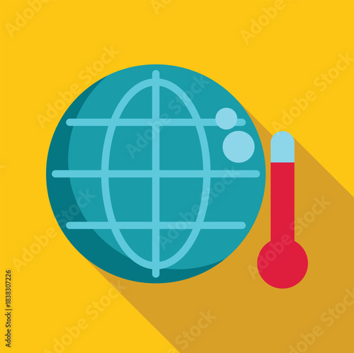 Globe with thermometer measuring increasing temperature, symbolizing global warming and climate change