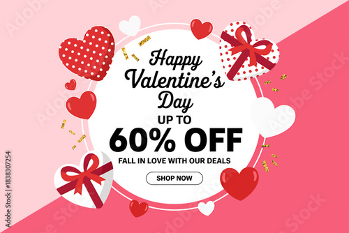 Happy VALENTINES DAY greeting card with heart design 60% 0ff