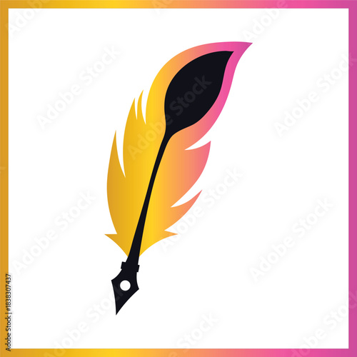 Vector illustration of antique feather quill pen with ink, a symbol of writing, calligraphy, and literature