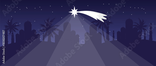 Bright Star of Bethlehem in the Night Sky Nativity Background