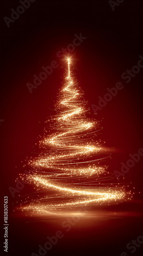 Illuminated swirls of magic create a glowing Christmas tree in a festive setting