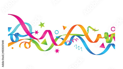 Festive Streamers of Joy: A vibrant arrangement of colorful streamers and confetti swirls, perfect for celebrating moments of happiness and excitement.