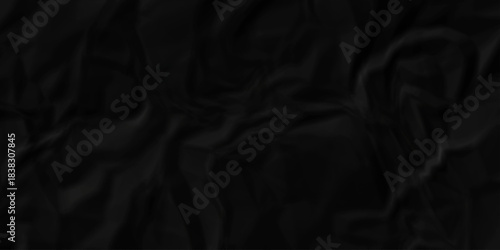 Crumple crushed black paper obsolete rumple craft design. wrinkle ripped creased crumple aged closeup recycled document grunge paper background.	