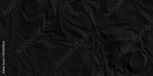 Crumple crushed black paper obsolete rumple craft design. wrinkle ripped creased crumple aged closeup recycled document grunge paper background.	