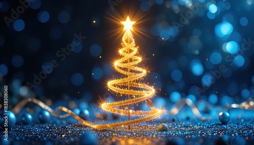 Sparkling Christmas tree with golden glow and festive cheer, perfect for holiday promotions and winter wonderland designs, magical and inviting vibe