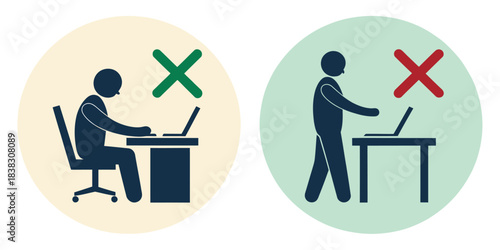 Correct and Incorrect Posture for Laptop Use computer