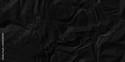 Crumple crushed black paper obsolete rumple craft design. wrinkle ripped creased crumple aged closeup recycled document grunge paper background.	