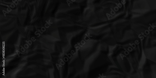 Crumple crushed black paper obsolete rumple craft design. wrinkle ripped creased crumple aged closeup recycled document grunge paper background.	