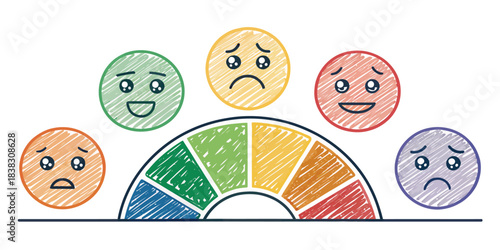 Emotion Meter with Smiley Faces and Color Scale vector