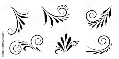 A set of decorative swirl in the form of lines. Filigree calligraphic decorative curls. Decorative vector illustration in retro style.