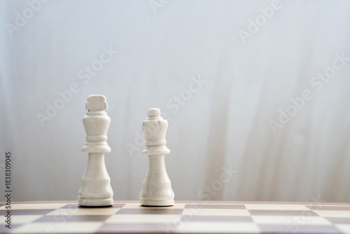 white king and queen on chess board color of the year 2026 cloud white dancer