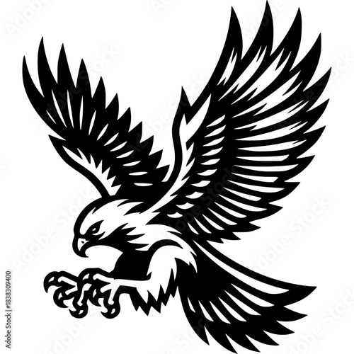 Soaring Silhouette: A majestic eagle with outstretched wings soars against the clear sky, embodying strength and freedom. 