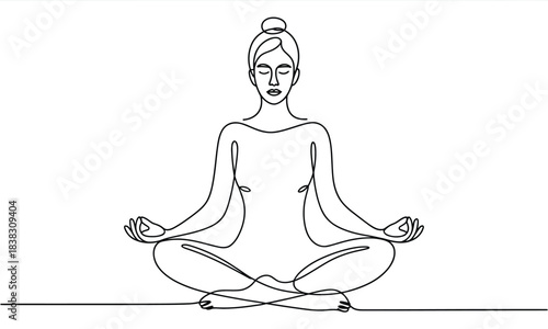 Minimalist continuous line drawing of a person meditating for peace and focus