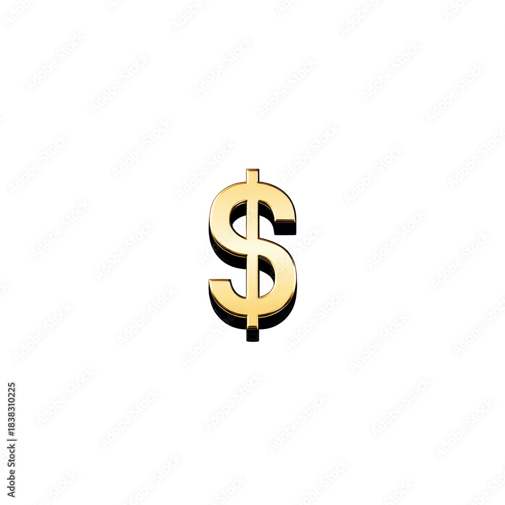 Obraz premium Gold dollar sign symbol isolated on transparent background, representing wealth, finance, investment, and economic success, with shiny metallic appearance and modern style