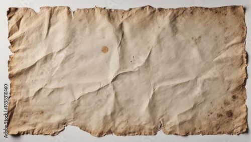 Aged and crumpled paper texture with stained edges, perfect for vintage backgrounds and historical document overlays.