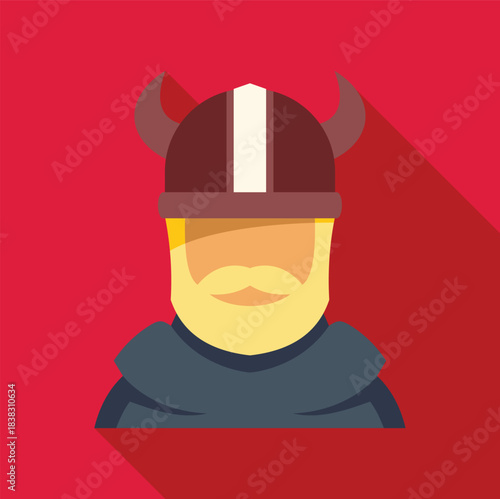Portrait of a strong viking warrior wearing a horned helmet and sporting a long beard, embodying strength and bravery