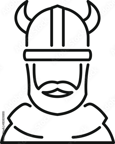 Simple, clean line art icon of a viking warrior wearing a horned helmet, perfect for historical or fantasy projects