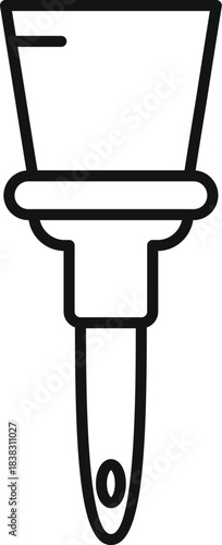 Putty knife with plastic handle isolated on white background, simple black line drawing of tool for construction and repair works