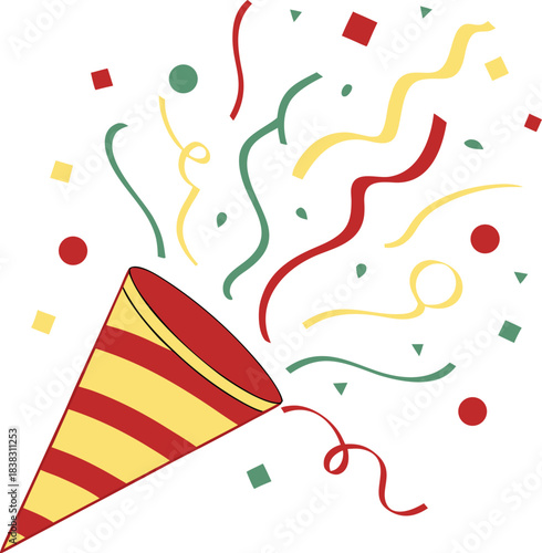A colorful party popper with confetti explosion of joy