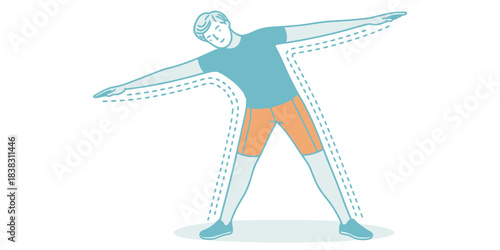 Person doing side bend exercise with dotted outline