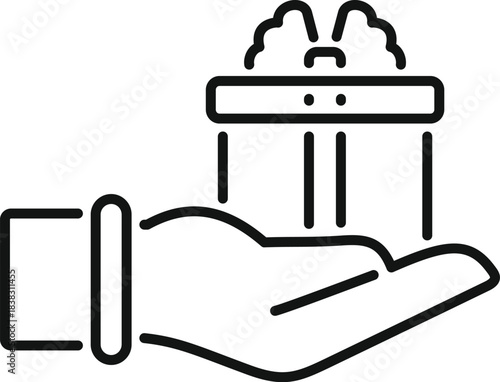 Open hand holding a gift box with ribbon, representing giving, receiving, and celebration