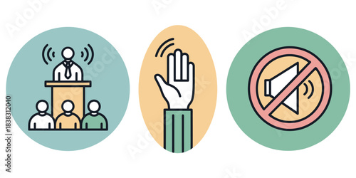 Public Speaking, Question, and Mute Icons presentation