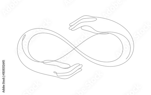 One continuous line drawing of hands holding an infinity symbol representing care and connection