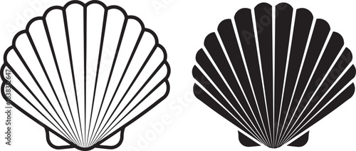 Seashell Icon Vector – Black and White Scallop Shell Silhouette Symbol Design