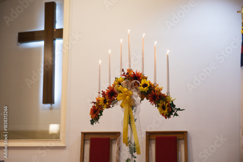 Candle display at a church wedding 