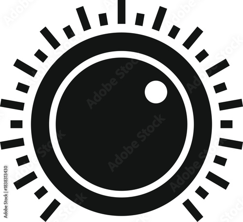 Volume control knob radiating lines, symbolizing increasing sound or signal strength