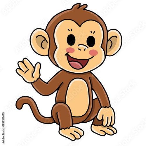 Canvas Print Cute monkey waving hand standing jungle animal mascot cartoon vector