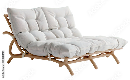 This cut out element shows a double sun lounger for use in outdoor spaces. The design features a comfortable seating area suitable for relaxing outdoors