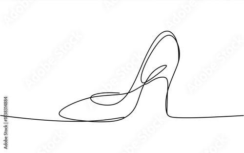An elegant continuous line art representation of a high heeled shoe, minimalist fashion illustration