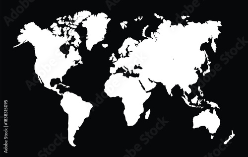outline world map on black background