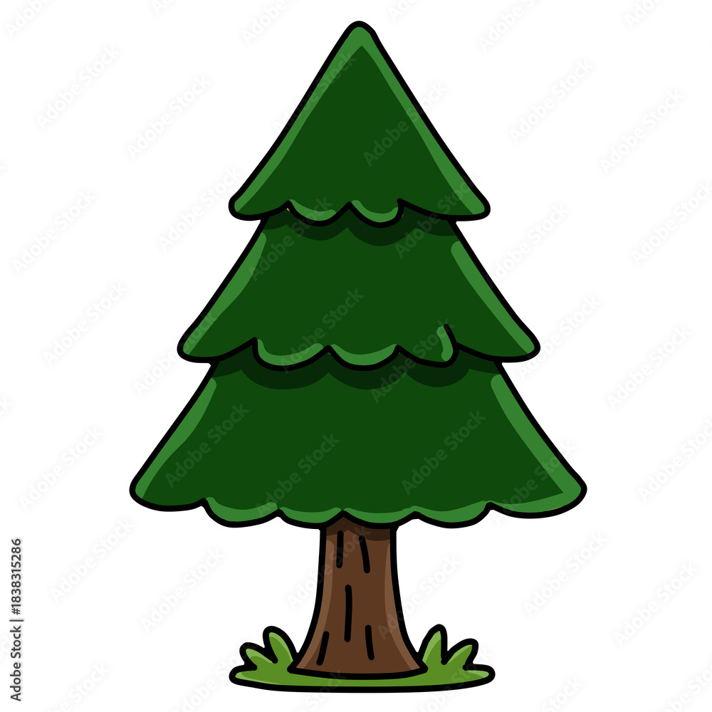 Fototapeta premium Cute green pine tree cartoon character vector illustration