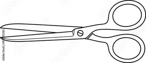 Clean vector illustration of sharp metal blades and finger loops on an opened pair of shears, isolated on a clean white background.
