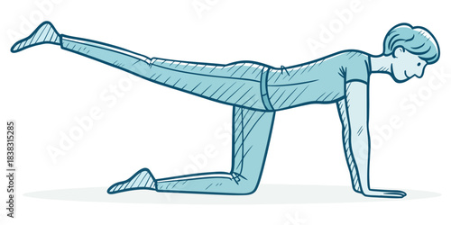 Woman doing donkey kick exercise on white background