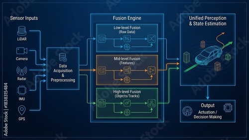 Sensor fusion system processing inputs from lidar, camera, radar, imu, and gps for unified perception, state estimation, and decision making in autonomous vehicles