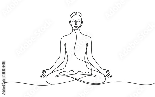A single line drawing of a person meditating in lotus pose for inner peace and mindfulness