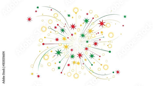 Celebration Burst: A radiant explosion of colorful fireworks against a clean backdrop, creating a festive atmosphere of joy and excitement.