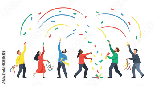 Celebratory moment with confetti: Capturing a joyful celebration, this image presents a diverse group of people joyfully tossing confetti, embodying happiness and festivity.
