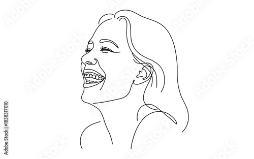Minimalist continuous line drawing capturing a moment of pure happiness and laughter