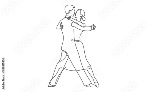 A single line drawing capturing the graceful and passionate movement of a dancing couple