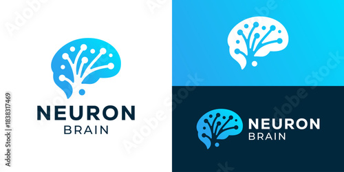 Creative modern neurology brain logo template. Brain with abstract neuron or dot connection logo design vector illustration.