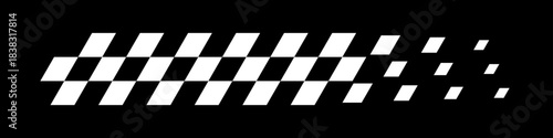 Racing flag background. Checkered flag pattern in motion with fading black squares. Dynamic speed symbol for motorsport, finish line, competition theme. Modern vector illustration.
