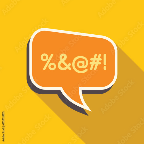 Cartoon speech bubble is expressing censored vulgarity with symbols on yellow background