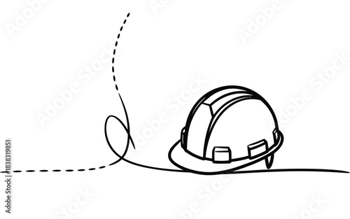 A continuous line art drawing of a hard hat, symbolizing safety and construction