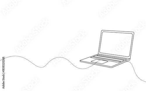 Laptop with dotted line illustration