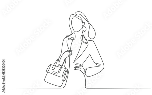 Woman holding handbag and standing in simple line art
