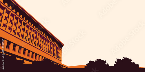 Classic architecture illustration with warm hues and clean lines evokes sophisticated design and timeless appeal for branding, travel, and cultural projects